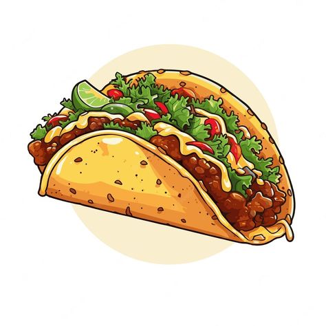 Taco Clipart, Taco Images, Taco Cartoon, Taco Drawing, Tacos Mexicanos, Mexican Tacos, Food Cartoon, Food Clipart, Food Stickers