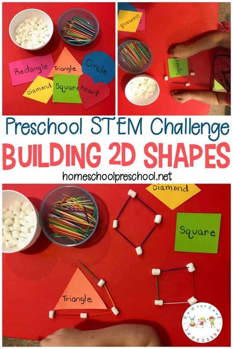 Marshmallows And Toothpicks, Homeschool Stem, Stem Building, Stem Activities Preschool, Preschool Stem, Stem Challenge, Shapes Preschool, Math Practice, Shapes Activities