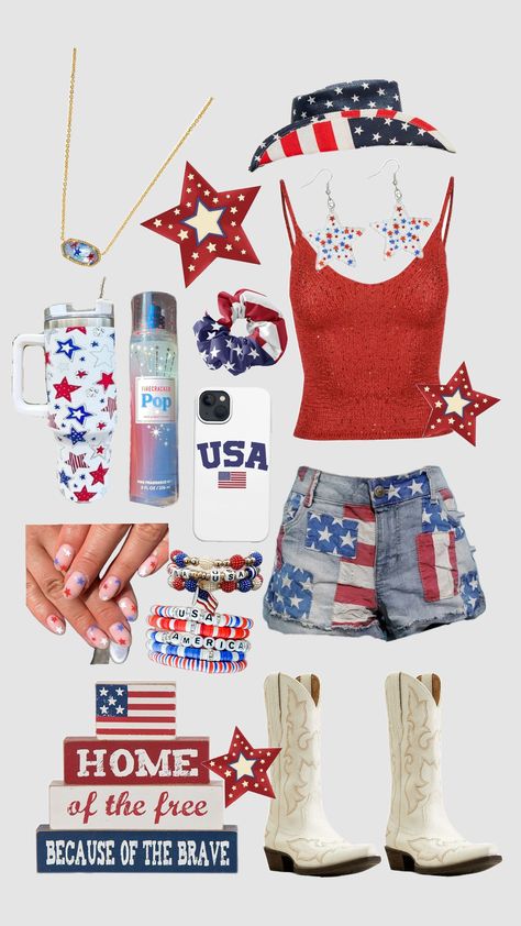 Western 4th of July outfit🇺🇲🎇🎆🌟 Fourth Of July Outfits For Teens, Party Outfit Baddie, 4th Of July Party Outfit, Aesthetic 4th Of July, Outfit Baddie, July Outfits, 4th Of July Outfit, Ropa Aesthetic, Outfits Dress