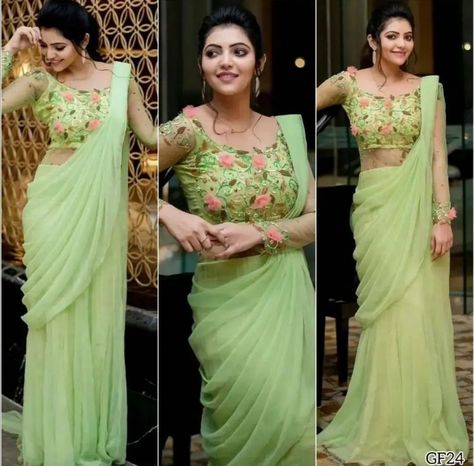 Pista Green Lehenga, Green Blouse Designs, Saree Wearing, Saree Wearing Styles, Pista Green, Saree Draping Styles, Green Lehenga, New Blouse Designs, Silk Saree Blouse Designs