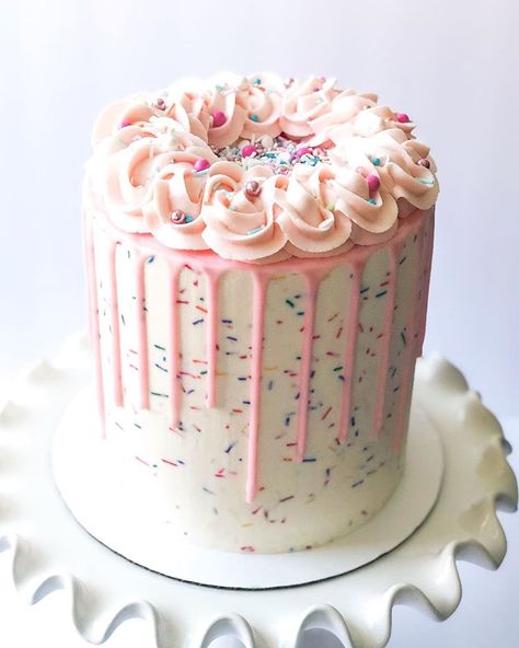 Birthday Cake With Sprinkles, Sprinkles Birthday Cake, Sprinkle Cake, Different Cakes, Drip Cake, Pretty Birthday Cakes, First Birthday Cakes, Drip Cakes, Cake Decorating Tips