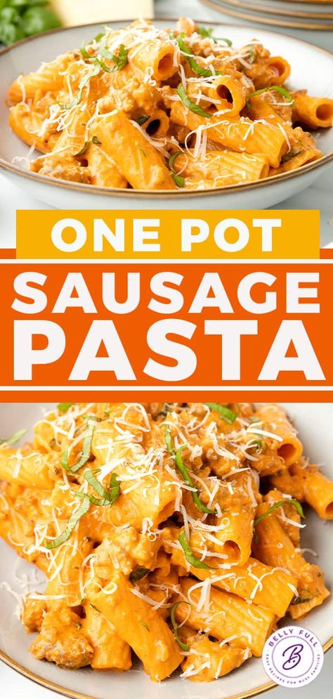 Sausage Pasta Recipes Easy, One Pot Sausage Pasta, One Pot Sausage, Mascarpone Sauce, Sausage Pasta Recipe, Sausage Spinach Pasta, Easy Pasta Dinner Recipes, Easy Fast Dinner Recipes, Fast Easy Dinner