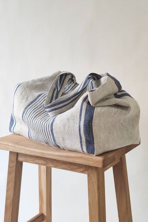 Linen Tote Bag, Bag With Pockets, Style Français, Linen Summer, Picnic Bag, Summer Bag, Linen Bag, Beach Tote, Market Bag