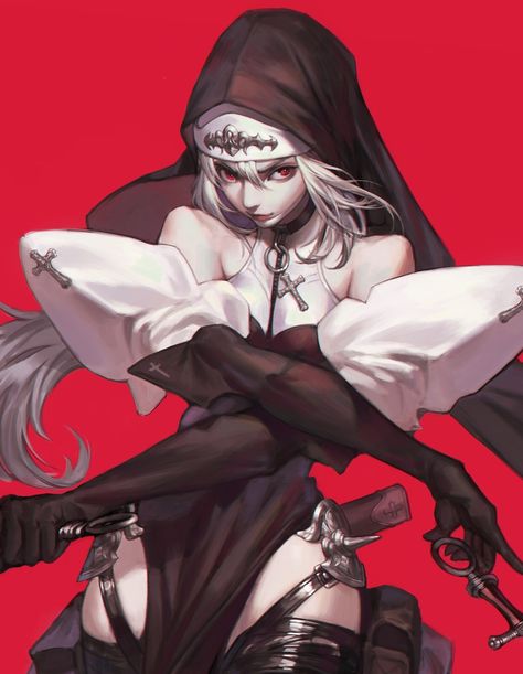 Vampire Nun, Character Design Girl, Vampire Girls, Dark Tattoo, Digital Art Illustration, 영감을 주는 캐릭터, Female Character Design, Character Designs, White Hair