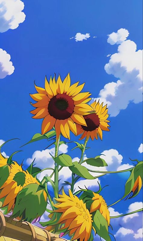 Zicxa Photos Sunflower Anime Wallpaper, Sunflower Illustration Simple, Girasoles Aesthetic, Sunflower Drawing Simple, Sunflower Anime, Anime Sunflower, Pineapple Wallpaper, Drawing Scenery, Landscape Painting Tutorial