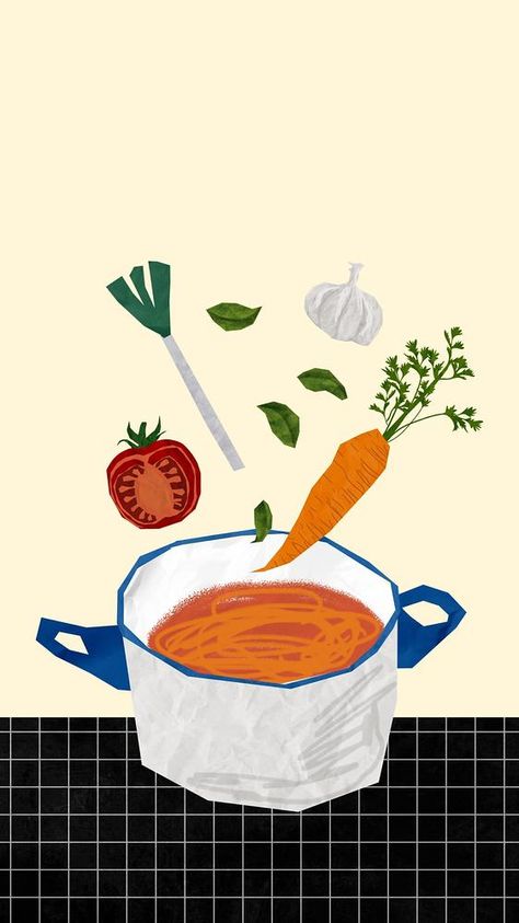 Food Illustrations Aesthetic, Aesthetic Cooking Wallpaper, Vegetable Soup Aesthetic, Food Instagram Profile, Soup Poster Design, Cooking Wallpaper Aesthetic, Cooking Aesthetic Background, Food Background Aesthetic, Cooking Aesthetic Wallpaper