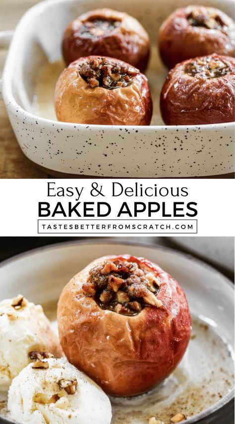 Make the best easy Baked Apples in the oven with this simple recipe. This healthy Southern dessert is like a mini apple crisp, full of warm cinnamon flavor. Perfect for a quick and delicious treat. Save this healthy apple crisp recipe for your next dessert! Baked Apple Dessert, Baked Apple Recipes, Recipe Crockpot, Slow Cooker Desserts, Dessert Simple, Apple Crisp Recipes, Healthy Apple, Apple Desserts, Köstliche Desserts