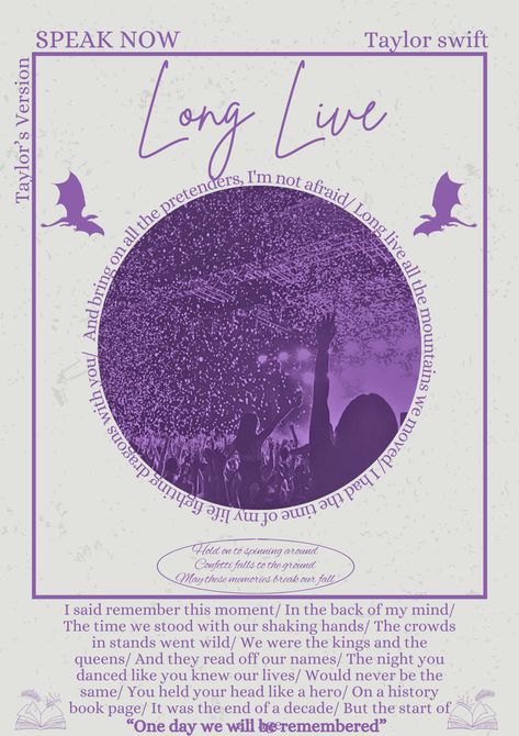 Long live - poster- Taylor swift- speak now- Taylor’s version- speak now Taylor’s version- music poster Taylor Swift Posters Vintage Speak Now, Long Live Taylor Swift Poster, Purple Taylor Swift Poster, Speak Now Prints, Long Live Poster Taylor Swift, Long Live Taylor Swift Aesthetic, Speak Now Room Decor, Taylor Swift Posters Speak Now, Taylor Swift Is It Over Now