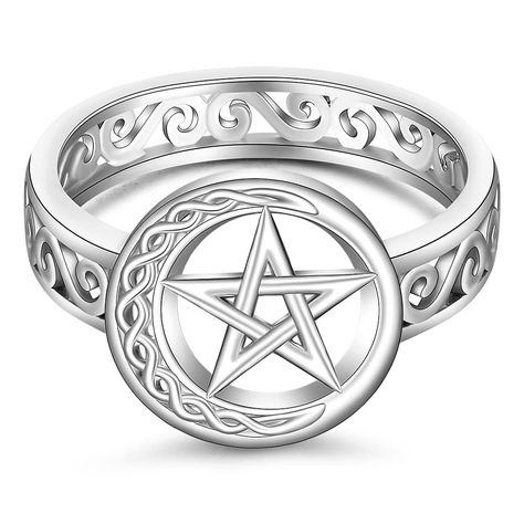 PRICES MAY VARY. ⛤PROTECTION AMULET⛤: The pentacle is a amulet that protect from negative energies or attacks from spirits, it would make the wearer more powerful to protect one from dangerous influences, from outside and within themselves. ⛤BE POSITIVE⛤: The pentacle can help us delve into our psyche better and improve our communication with the spiritual world. Get the pentacle rings and working with positive spirits, we would heal ourselves and others. 🌘POWERFUL CRESCENT🌘: Crescent moons ar Pentacle Jewelry, Pentagram Jewelry, Moon Pentacle, Moon Witch, Rings Sterling Silver, Protection Amulet, Pagan Jewelry, Magical Jewelry, Jewelry Charms