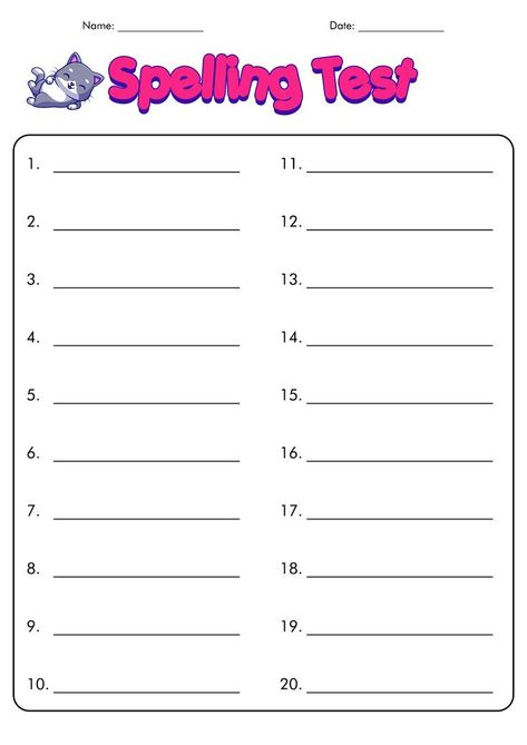 Boost your spelling skills with these engaging and interactive blank spelling worksheets. Start spelling like a pro today! #SpellingPractice #ImproveYourSpelling #SpellingSkills #blankspellingworksheets Spelling List Template, Spelling Test Paper, Spelling Test Template, Spelling Quiz, Spelling List, Punctuation Worksheets, Dictionary Skills, Teaching Classroom Management, English Spelling