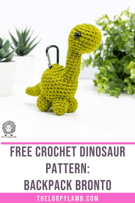 Send the kids to school this year with a cute companion that hangs on their backpack! This free crochet dinosaur pattern for the Backpack Bronto makes a mini amigurumi brontosaurus that's perfectly sized to hang on a child's backpack. #amigurumidinosaur #freecrochet #crochetdinosaur #crochetbrontosaurus Amigurumi Brontosaurus, Free Crochet Dinosaur Pattern, Free Crochet Dinosaur, Crochet Dinosaur Pattern Free, Dinosaur Patterns, Dinosaur Keychain, Reversible Beanie, Crochet Dinosaur Patterns, Mini Amigurumi