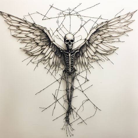 Barbed Wire Outline of Skeleton with Wings

#aiart #aiartcommunity #midjourney #visualart #storytelling Skeleton Tattoo With Wings, Skeleton With Angel Wings, Skeleton Wings, Skeleton With Wings, Skeleton Outline, Alas Tattoo, Coraline Art, Human Skeleton, Skeleton Tattoos