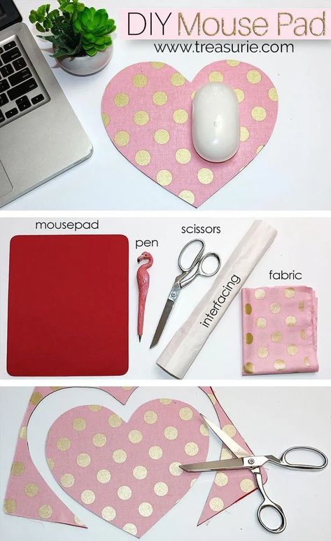 Mouse Pad Ideas, Mouse Pad Design Ideas, Diy Mouse Pad, Diy Mouse, Pretty Desk, Fabric Mouse, Disney Diy Crafts, Desk Organization Diy, Cute Diy Projects