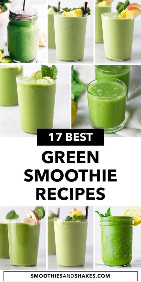 17 Best Green Smoothie Recipes Essen, Smoothies At Home, Best Green Smoothie Recipes, Green Smoothie Recipes Healthy, Veggie Smoothie Recipes, Plant Based Smoothies, Veggie Smoothies, Best Green Smoothie, Vegetable Smoothies