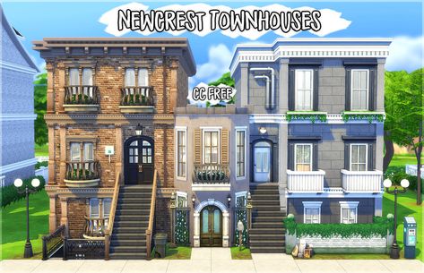 http://yuichen.tumblr.com/post/173244438930/alcyonesims-newcrest-townhouses-three Duplex Sims 4, Sims 4 Town Layout Newcrest, New Crest Sims 4 Map Ideas, Sims 4 Duplex House, Sims 4 Townhouse Floor Plans, Sims Newcrest, Townhouse Sims 4, Sims 4 Townhouse, Ts4 Builds