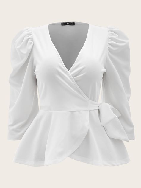 Peplum Top Outfits Dressy, White Peplum Top Outfit, Peplum Top Outfits, Peplum Wrap Top, White Peplum Tops, Peplum Tops, White Peplum, Peplum Styles, Shein Tops