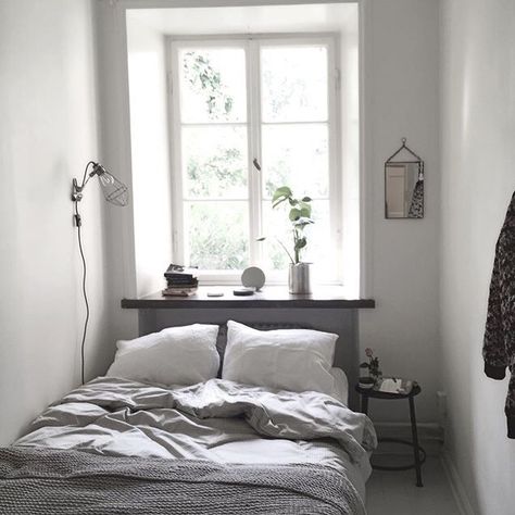 I need white windows Bed Against Window Small Room, Super Tiny Bedroom, Small Bedroom Bed, Narrow Bedroom, Cozy Small Bedrooms, Tiny Bedroom Design, Small Bedroom Inspiration, Small Guest Room, Small Guest Bedroom