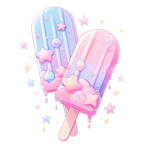 Cute Kawaii Pink and Blue Popsicle with Stars Sticker Popsicle Drawing, Popsicle Illustration, Kawaii Popsicle, Cute Treats, Blue Popsicle, Kawaii Sweets, Kawaii Summer, Pink Drawing, Blue Drawings