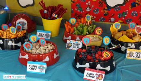 v paw patrol bday food dishes jeni ro designs Paw Patrol Food, Paw Patrol Party Food, 4de Verjaardag, Paw Patrol Birthday Theme, Paw Party, Paw Patrol Birthday Party, Patrol Party, Paw Patrol Party, Puppy Birthday