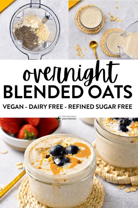 Overnight Oats In Blender Bottle, Blended Over Night Oats, Vegan Baked Oats, Fulfilling Breakfast, Blended Overnight Oats, Recovery Recipes, Dairy Free Overnight Oats, Oatmeal Shake, Recipes Pudding