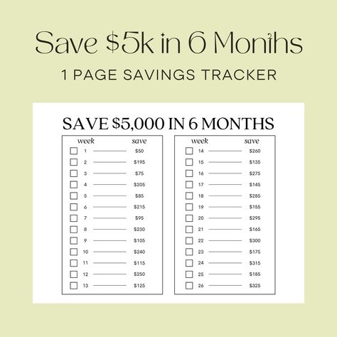 Save 5 Grand in 6 Months by TheJuanShop on Etsy Save For Disney In 6 Months, Save 5 000 In 6 Months, 4000 In 6 Months, 5k In 6 Months Savings, Save 10 000 In 6 Months, Savings Checklist, 5000 In 6 Months, Saving Plan, Habit Tracker Printable