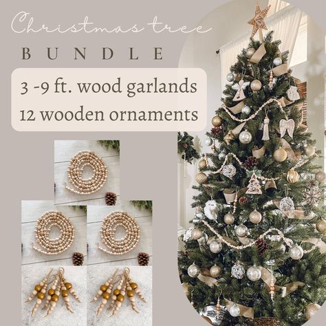 Christmas Tree With Wooden Beads, Wooden Garland Christmas Tree, Beaded Tree Garland, Christmas Tree Beads Garland, Christmas Tree With Wooden Bead Garland, Wood Garland Christmas Tree, Beads On Christmas Tree, Wooden Bead Garland Christmas Tree, Beads Garland Christmas Tree