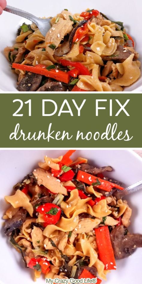 These healthy Drunken Noodles are a traditional Thai favorite! This easy recipe walks you through how to make this recipe in the Instant Pot, in the Crock Pot, or right on the stove. I love this easy chicken dinner - it’s better than takeout! WW Points: 8 Blue Plan Point, 9 Green Plan Points, and 5 Purple Plan Points. 21 Day Fix: 1.5 Yellow containers, 1 Red container, 2 Green containers per serving.  #21dayfix #healthy #ww #beachbody #instantpot 21 Day Fix Asian Recipes, Portion Fix Dinner Ideas, 21 Day Fix Easy Dinner, Healthy Drunken Noodles, Beachbody Recipes 21 Day Fix Dinners, 21 Day Fix Dinner Ideas, 21 Day Fix Pasta, 21 Day Fix Dinners, 21 Day Fix Dinner Recipes