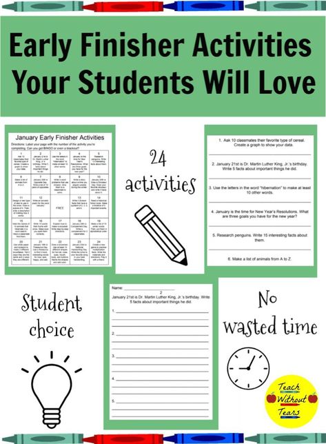 These early finisher activities will engage your students who finish their work early. They will love choosing an activity, and there won't be any wasted time because they are practicing important, math, reading, and writing skills. High Yield Activities, Activities For Students Who Finish Early, Starter Activities Teaching, Time Fillers For Substitute Teachers, Extra Work For Students Early Finishers, I Finished My Work Now What, Fast Finishers Fourth Grade, Finished Early Activities, Setting Activities