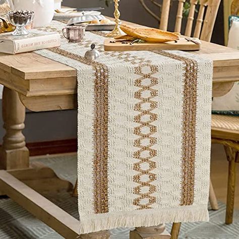 Boho Table Runner,BambooTable Runners with Tassel Macrame Boho Tablecloth, Green Table Runner, Rustic Table Runners, Boho Table Runner, Macrame Table, Farmhouse Table Runners, European Style Homes, Stil Rustic, Vintage Table Runner