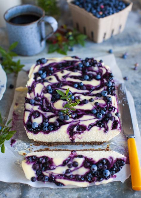 Wild Blueberry Slab Cheesecake | Simple Bites Wild Desserts, Maine Desserts, Wild Blueberry Recipes, Cheesecake Simple, Camping Laundry, Summer Cheesecake, Slab Pies, Gingersnap Crust, Goan Recipes