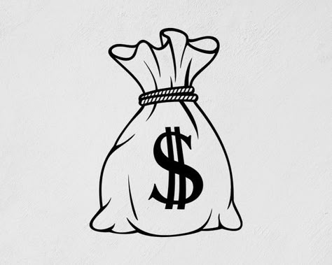 Money Sign Tattoo, Dollar Sign Tattoo, Money Bag Tattoo, Money Design Art, Dollar Tattoo, Bag Tattoo, Bag Of Money, Tato Flash, Money Dollar