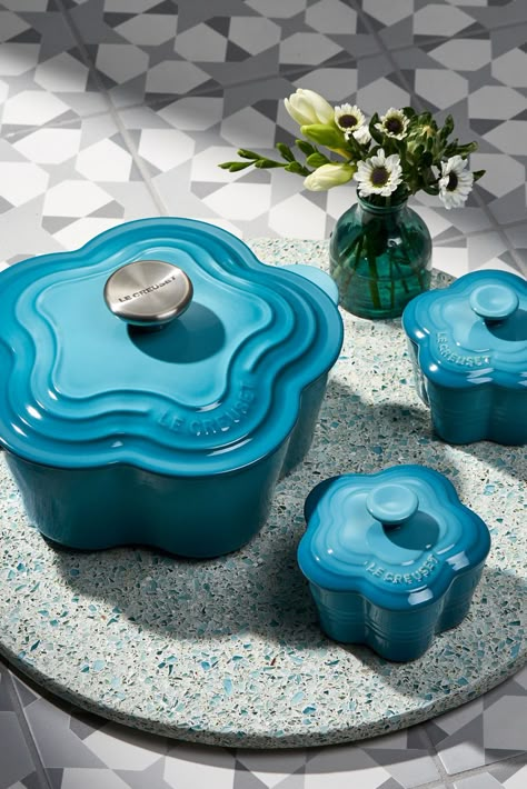 Signs of spring. 🌼 Le Creuset's flowers collection is in full bloom! Shop these flower cocottes, spring decor, Mother's Day gift ideas, decor for Mother's Day at home, and more. Le Creuset Flower Cocotte, Le Creuset Vintage, Le Creuset Flower, Kitchen Stuff Household Items, Le Creuset Collection, Cute Pots And Pans, Le Creuset Aesthetic, Mother’s Day Gifts, Mother’s Day Gift