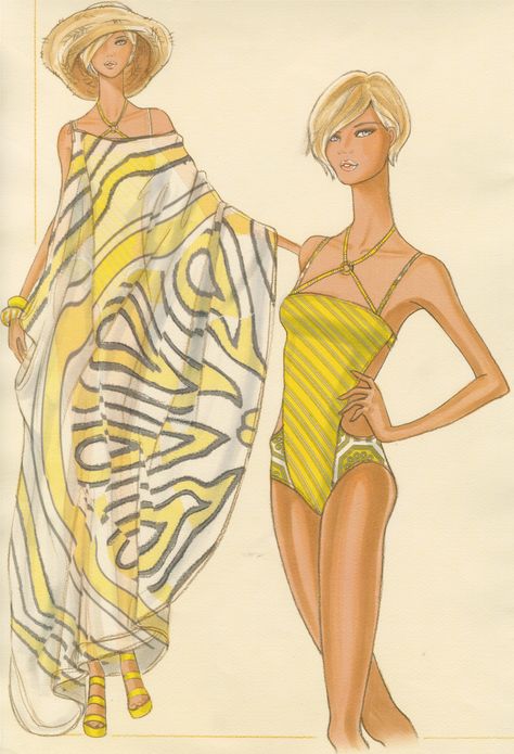 Design & Illustration by Mona Jung for Trina Turk | Otis Fashion Swimsuit Illustration Fashion, Vogue Illustrations, Beachwear Collection, Design And Illustration, Sketches Dresses, Beachwear Fashion, Gambar Figur, Fashion Illustration Sketches, Fashion Figures