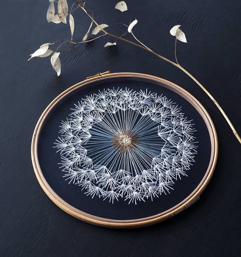 Dandelion Embroidery, Make A Wish Dandelion, Wish Dandelion, Blue Sargent, Bohemian Wedding Decorations, Tulle Embroidery, Embroidery Hoop Wall Art, Dark Fabric, Hoop Projects