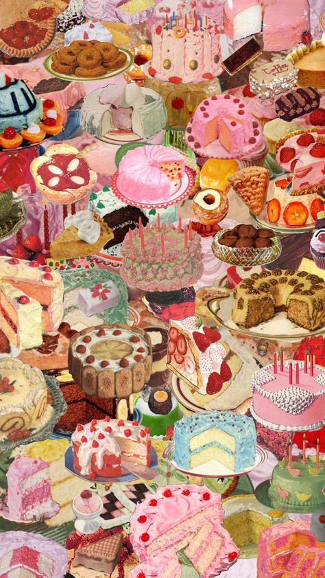 #vintage #retro #cookie #cake #desserts Desserts Wallpaper Backgrounds, Aesthetic Cake Wallpaper, Cute Cake Wallpaper, Dessert Wallpaper Aesthetic, Desserts Wallpaper, Retro Lockscreen, Dessert Collage, Dessert Wallpaper, Cake Collage