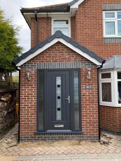 Brick Porch Ideas Uk, Pitched Roof Porch Uk, New Build Porch Ideas, Porch Extension Uk, Front Porch Ideas Uk Entrance, Front Porch Extension Ideas Uk, Modern Front Porch Ideas Uk, Porch Ideas Entrance Uk, Porch On Bungalow