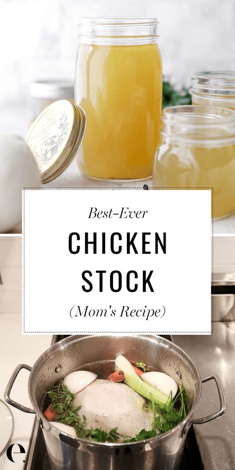 Here is my Nourishing Homemade Chicken Stock Recipe (aka Bone Broth). This delicious stock will enhance any recipe that calls for chicken stock. Click through to get the best chicken stock recipe. #ElizabethRider Best Chicken Stock Recipe, Home Made Chicken Broth, Salad Combinations, Chicken Bone Broth Recipe, Make Chicken Broth, Chicken Broth Recipes, Chicken Stock Recipe, Stock Recipes, Homemade Chicken Stock