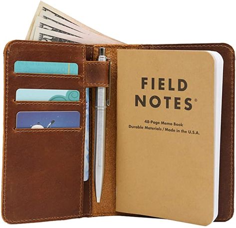 Leather field notes wallet cover for memo – pocket sized notebook, fits 3.5” x 5.5” notebooks, separate pocket for cash, real top grain leather, multiple pockets for extra functionality and pen loop Vintage Journal Cover, Field Notes Wallet, Field Notes Notebook, Handmade Leather Notebook, Field Notes Cover, Brown Leather Journal, Vintage Leather Journals, Leather Notebook Cover, Leather Journal Cover