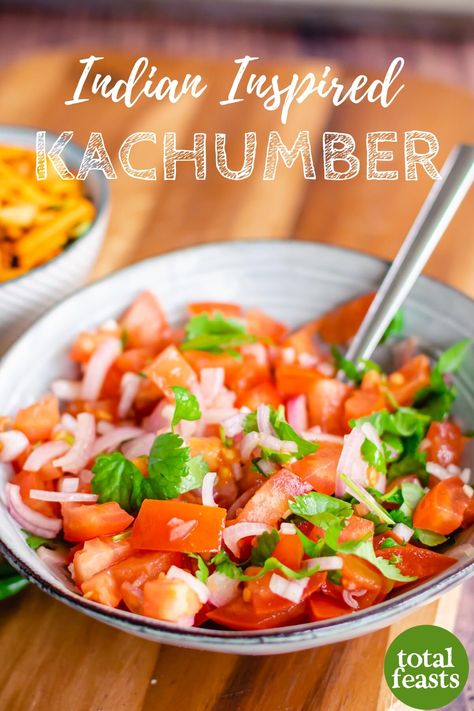 Liven up your curry or thali with this easy and fresh Indian kachumber salad, with juicy tomatoes, sweet onions, and cooling tangy lemon juice. Indian Cucumber Salad, Kachumber Salad, Crab Sticks, Homemade Naan Bread, Beans Recipes, Best Curry, Kale Caesar Salad, Layered Salad, Chaat Masala