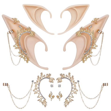 PRICES MAY VARY. [Elf Ears with Piercings Set]: Our Fairy Ear Cuffs are 100% handcrafted and durable, With its superior material, light and durable, this exquisite elf earrings offer you a comfortable wearing experience. These fantasy elf ears with earrings are suitable for everyone who looks for beauty [Exquisite Fairy Ears]: These gorgeous elf ears with earrings are extremely luxurious looking and beautifully accents virtually any style. And can provide a fantasy fairy-like atmosphere for you. Elf Earrings Drawing, Brown Fairy Costume, Painted Elf Ears, Fantasy Goddess Outfit, Pierced Elf Ears, Elf Ears With Piercings, Ears With Piercings, Elf Ear Jewelry, Fairy Costume Accessories