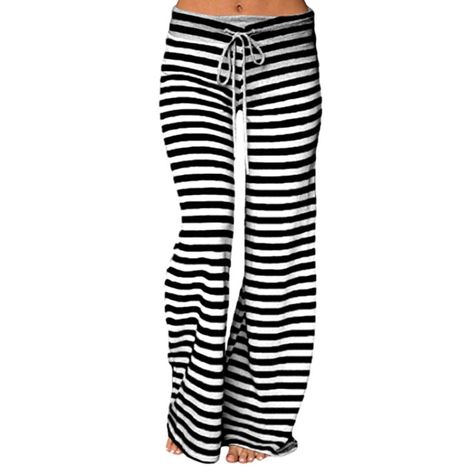 Poly, Cotton, Lightweight Fabric Drawstring Lounge Wear Soft Silky Feel Long Pajama Pants, Sleepwear Women Pajamas, Striped Wide Leg Pants, Womens Pajamas Pants, Fashion Bottoms, High Waist Yoga Pants, Pyjama Bottoms, Long Trousers, Trouser Style