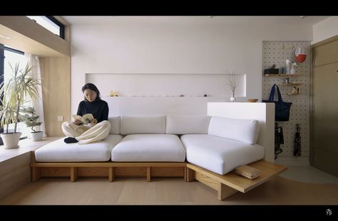 Japanese Bathrooms, Paris Living Rooms, Fold Down Beds, Built In Sofa, Spacious Sofa, Circular Dining Table, Booth Seating, Cosy Spaces, Self Taught