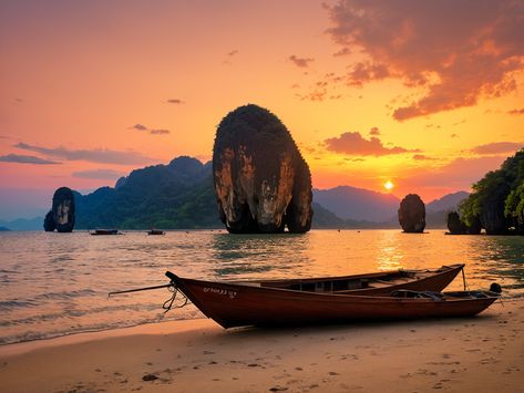 Discover Thailand's Beauty: Railay Beach at Sunset Thailand Landscape, Railay Beach Thailand, Inspiring Landscapes, Landscape Reference, Thailand Vacation, Railay Beach, Beach At Sunset, Reference Art, Awe Inspiring