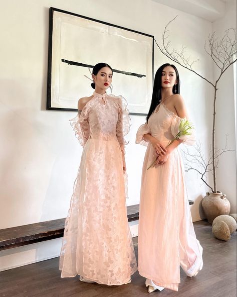 Ao Dai Co Dau, Traditional Vietnamese Clothing, Vietnamese Fashion, Dusty Blue Dress, Vietnamese Clothing, Couple Fashion, Kebaya Dress, Cheongsam Dress, Dressy Dresses