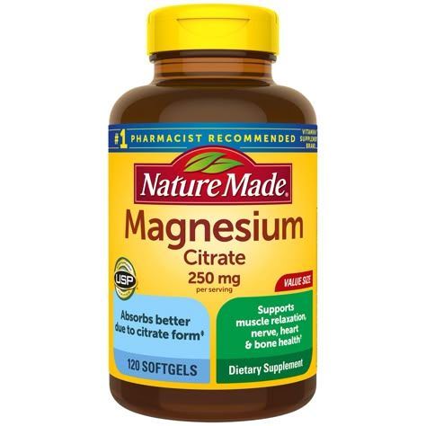 Nature Made Magnesium Citrate 250 mg, Dietary Supplement for Muscle Support, 120 Softgels, 60 Day Supply Tmj Relief Remedies, Tmj Relief, Nature Made Vitamins, Best Magnesium, Inflammation Recipes, Anti Inflammation Recipes, Inflammation Diet, Magnesium Citrate, Magnesium Benefits