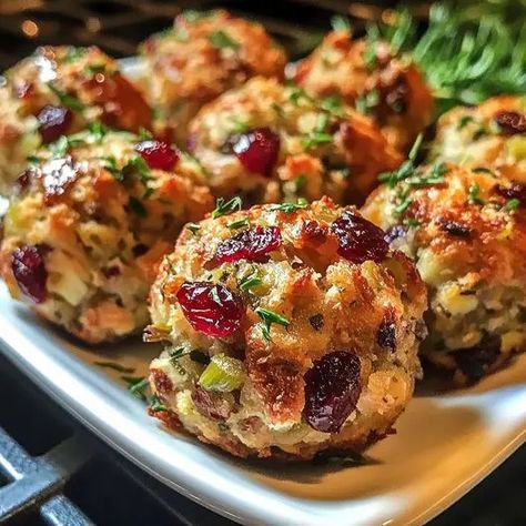 Delight in Festive Cranberry Turkey Stuffing Balls, a savory holiday treat combining tender turkey, stuffing, and tangy cranberries. Stuffing Muffins, Stuffing Balls Recipe, Cranberry Turkey, Stuffing Balls, Canned Cranberry Sauce, Dry Bread, Turkey Stuffing, Thanksgiving Stuffing, Mashed Potato Recipes