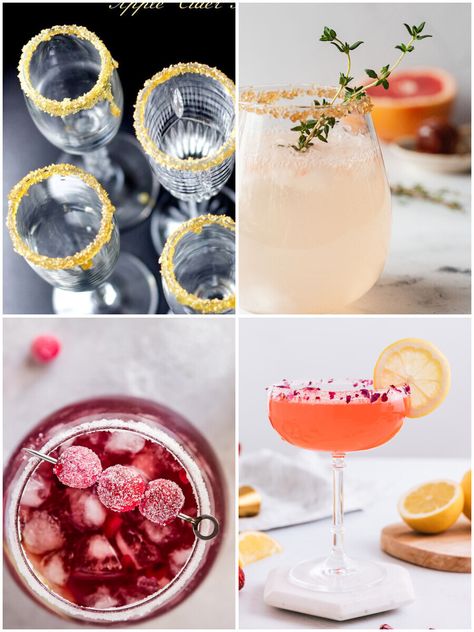 Cocktail Sugar Rim, Sugar Rimmed Cocktails, Drink Rim Ideas, Cocktail Rim Ideas, Rimmed Cocktails, Rimmed Drinks, Sweet Alcoholic Drinks, Christmas Cocktails Easy, Gin And Prosecco