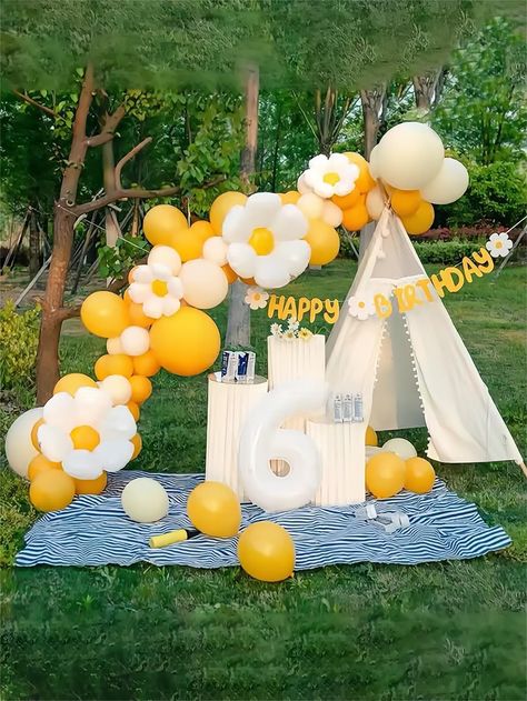 Multicolor  Collar  Latex  Balloons Embellished   Event & Party Supplies Outdoor Balloon Decorations, Outdoor Birthday Ideas, Outdoor Birthday Decorations, Peach Party Decorations, Shark Birthday Cakes, Picnic Birthday Party, Balloon Birthday Party, Hippie Birthday, Birthday Party Snacks