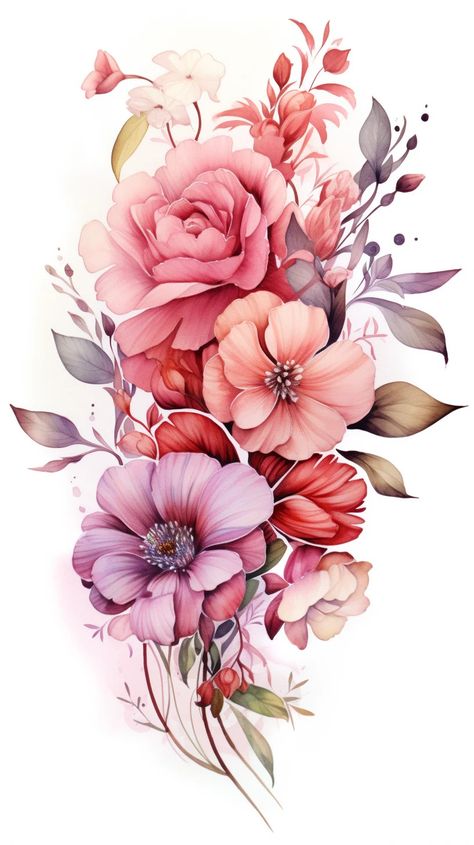 Find the Best Tattoo Designs Online – Tattoos Wizard Designs Watercolor Flower Tattoo Design, Burgundy Flower Tattoo, Colored Flower Tattoos Sleeve, Color Flower Tattoos For Women, Colour Flower Tattoo, Flower Cluster Tattoo, Half Sleeve Flowers, Colorful Flowers Tattoo, Half Sleeve Flower Tattoo