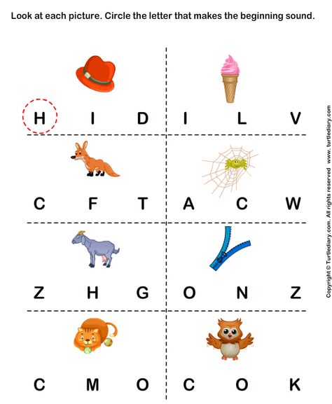 Download and print Turtle Diary's Beginning Sounds H I F W G Z C and O worksheet. Our large collection of ela worksheets are a great study tool for all ages. Initial Sounds Worksheets, Preschool Phonics, Ela Worksheets, Kindergarten Phonics Worksheets, English Worksheets For Kindergarten, Alphabet Worksheets Kindergarten, Kids Worksheets Preschool, Worksheets Kindergarten, Free Preschool Worksheets